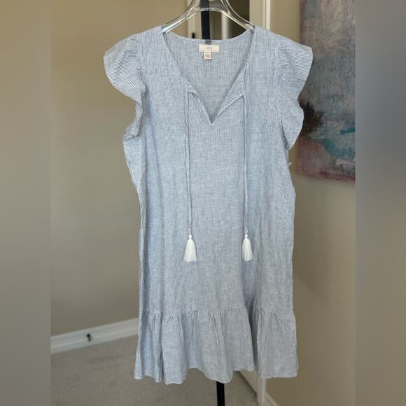 Cupio Linen Blend Shift Dress in White and Blue Pinstripe Women’s small - Picture 1 of 5